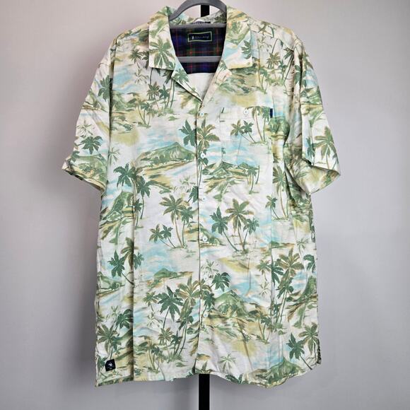 William Murray Bill Linen Hawaiian Button Down Shirt Golf Palm Trees Green XL - Picture 1 of 10